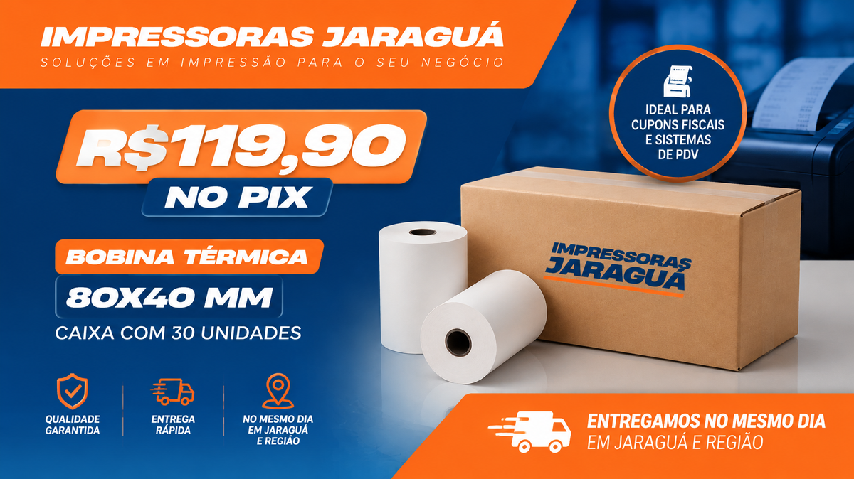 Bobina Térmica Branca 80x40 | Impressoras Jaraguá