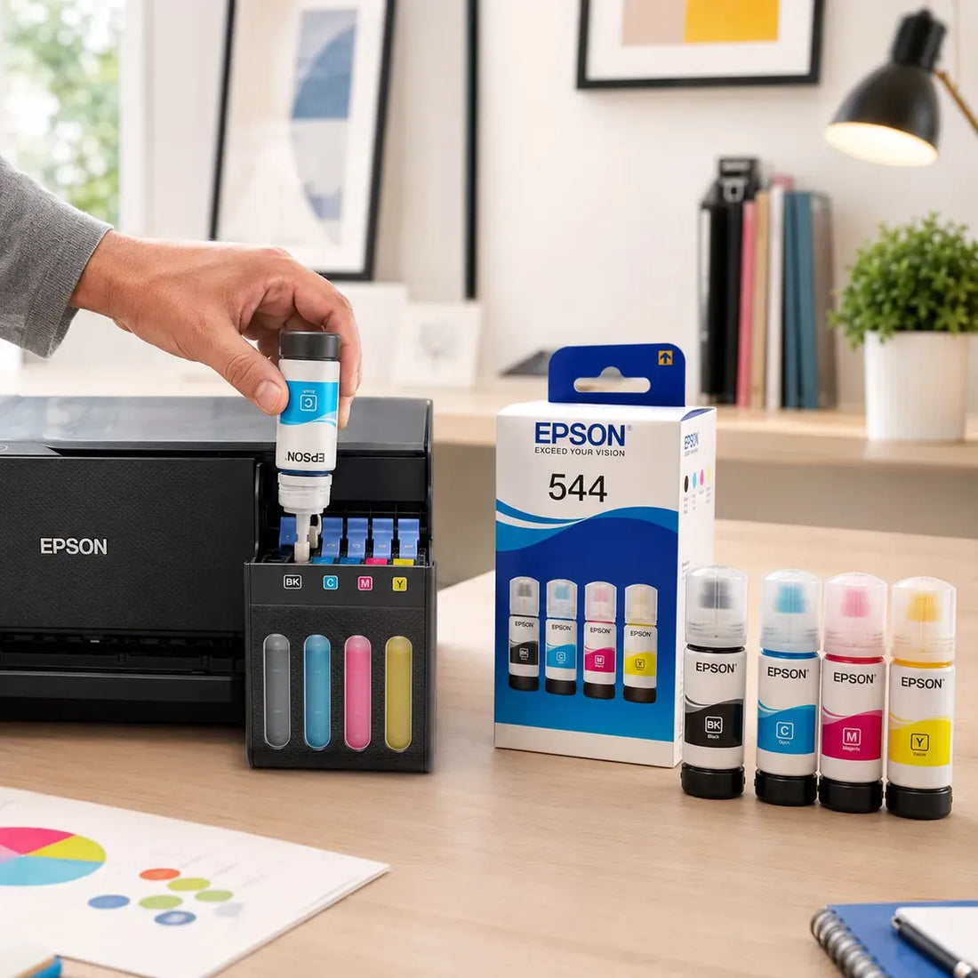 Kit Epson T544 Preto, Amarelo, Magenta, Ciano Tinta 4 Cores