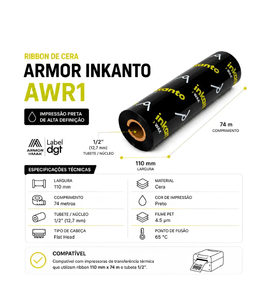 Cx 6 ribbons cera 110x74 Inkanto para Argox Zebra Elgin impressora