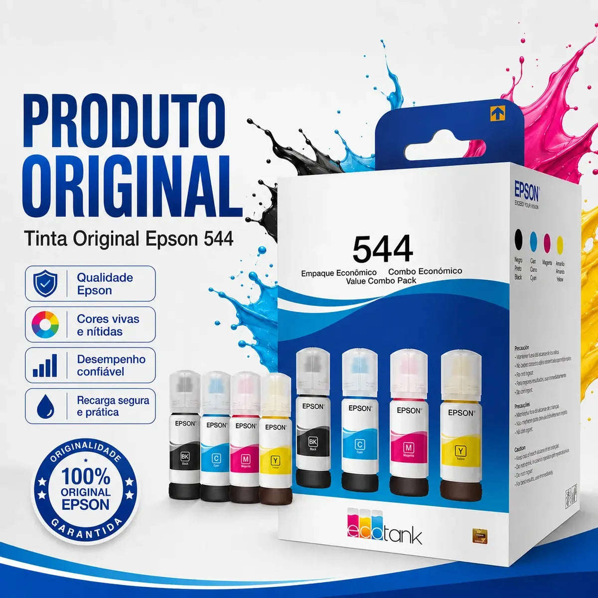 Kit Epson T544 Preto, Amarelo, Magenta, Ciano Tinta 4 Cores