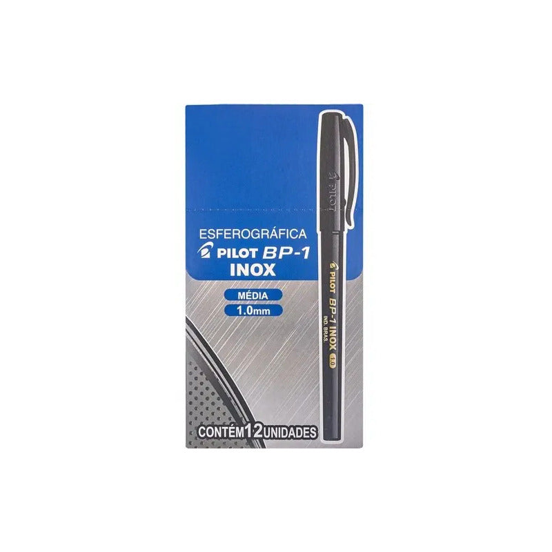 Caneta Esferográfica Pilot Bp-1 Inox 1.0mm Preto 12 Unidades Preto Preta