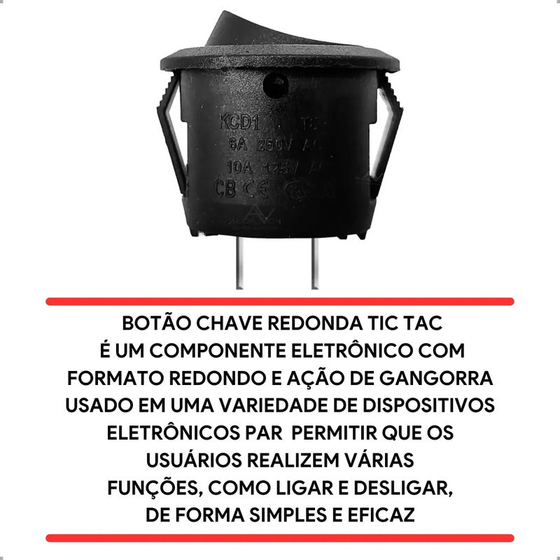 Chave Gangorra Botão Liga Desliga Interruptor Pinos Kit 15un Preto