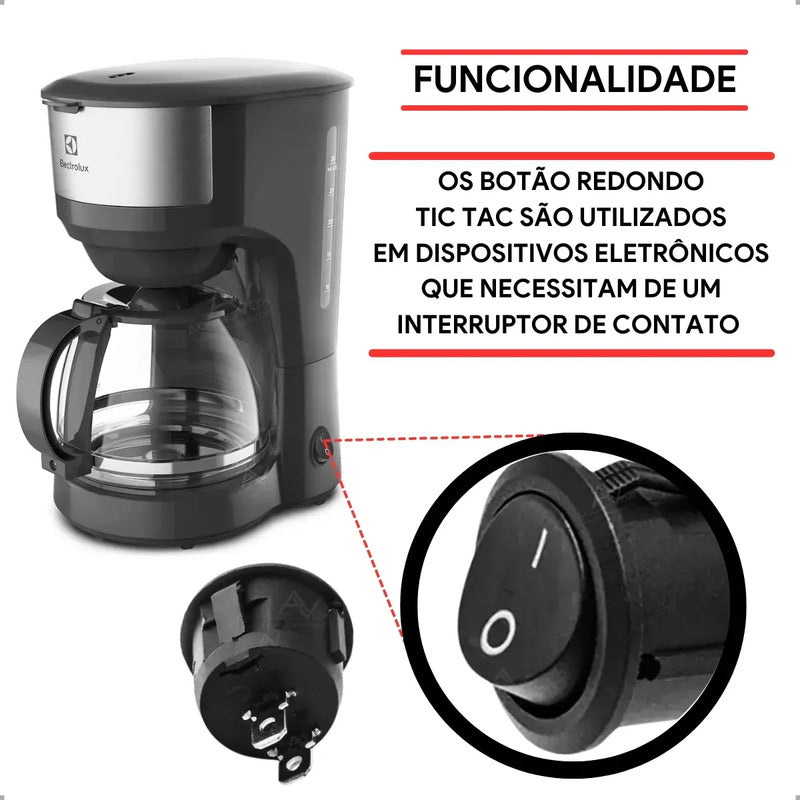 Chave Gangorra Botão Liga Desliga Interruptor Pinos Kit 3un Preto
