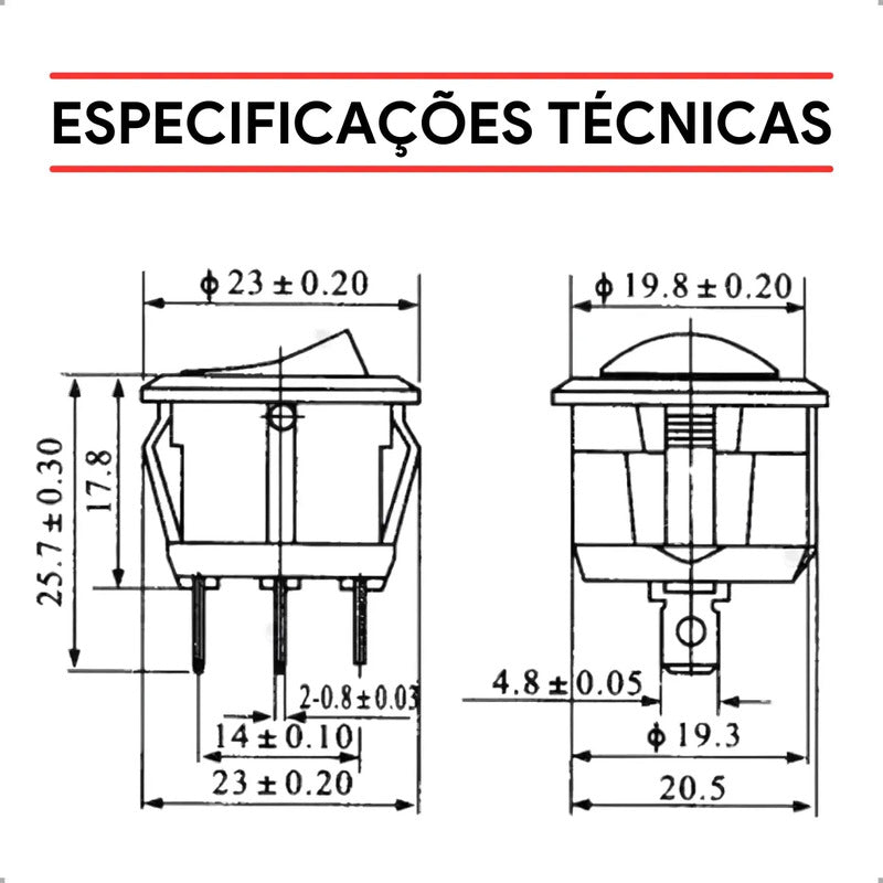Chave Gangorra Botão Liga Desliga Interruptor Pinos Kit 3un Preto