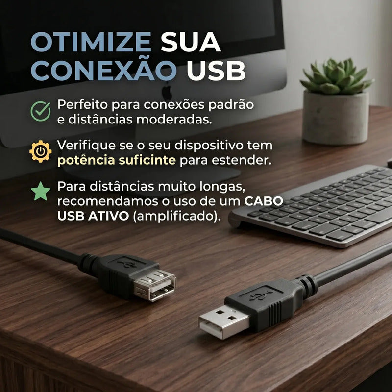 Cabo Extensor Usb 2.0 1.8m Com Filtro Dex Preto Macho Para Fêmea