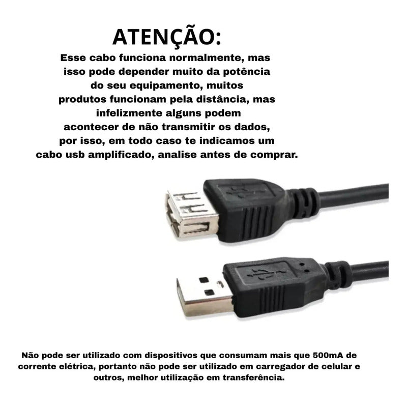 Cabo Extensor Usb 2.0 1.8m Com Filtro Dex Preto Macho Para Fêmea
