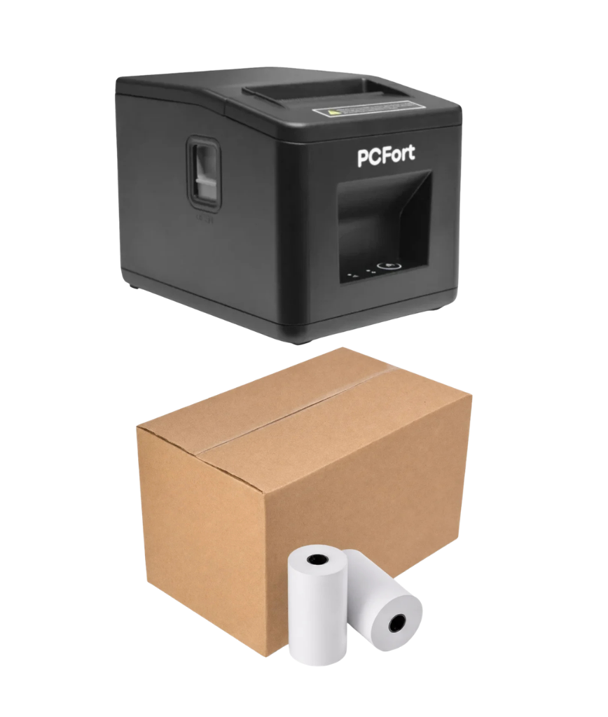 Kit Impressora PCFort E200M + 15 Bobinas Térmicas 80x40