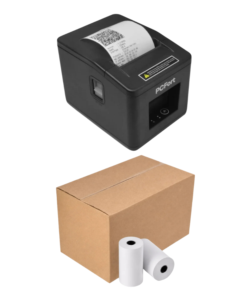Kit Impressora PCFort E200M + 15 Bobinas Térmicas 80x40