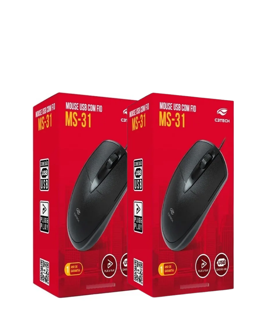 Kit 2 Mouse Usb Preto Com Fio Ms-31bk